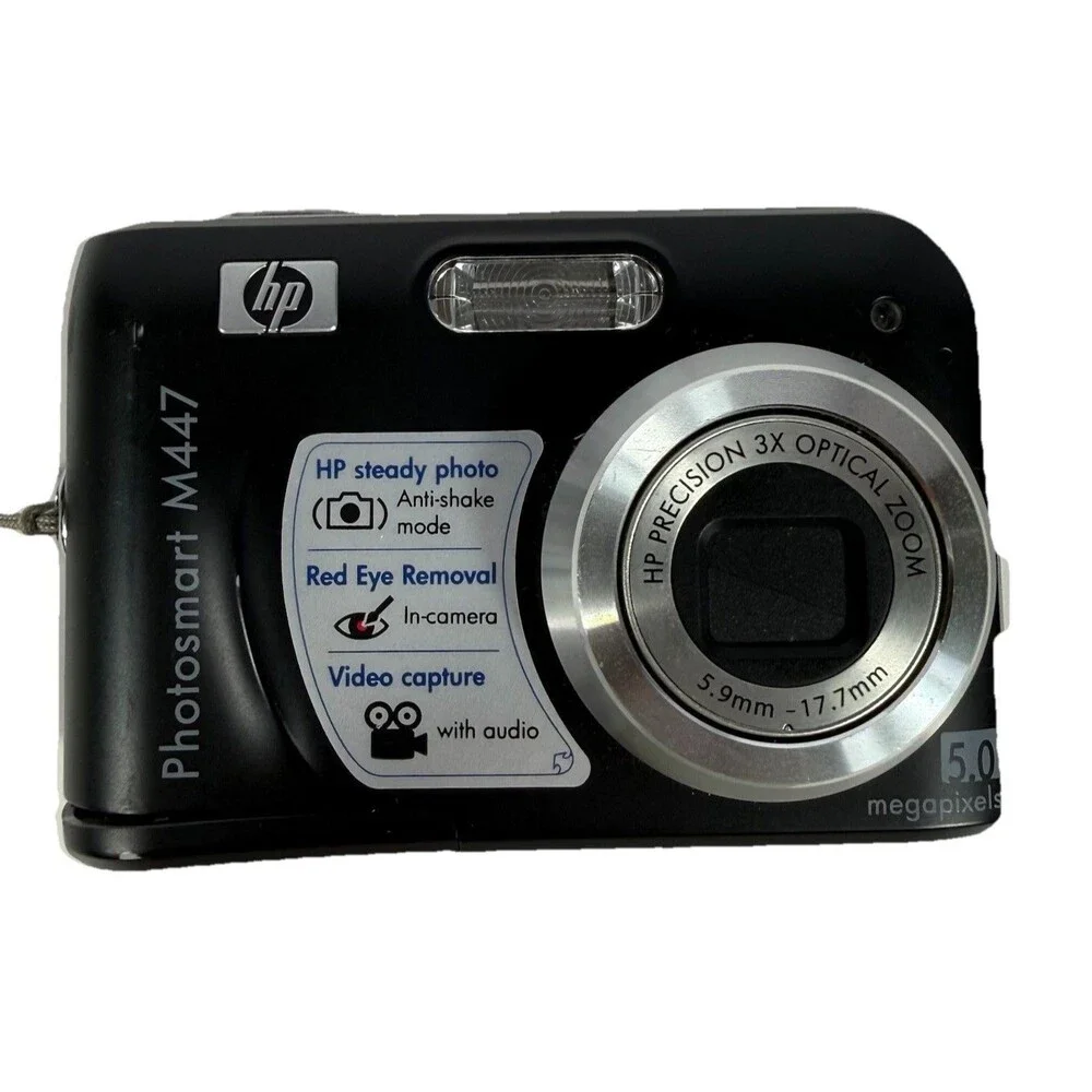 HP Photosmart M447 5.0 MP Digital Camera Black Model SNPRB-0704 Tested Working